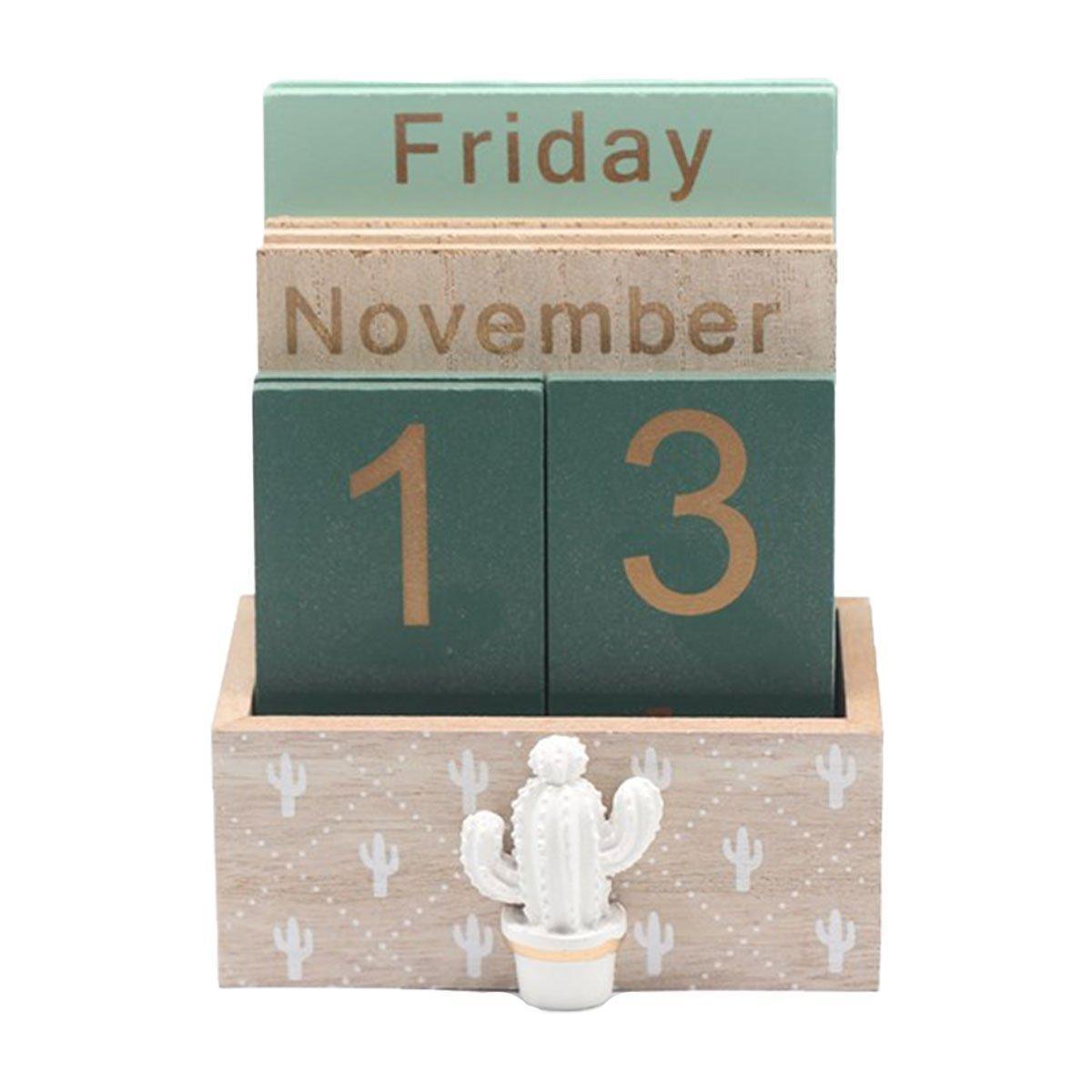 Rustic Wooden Perpetual Desk Calendar DIY Block Calendar Office Desktop Decor - Pineapple