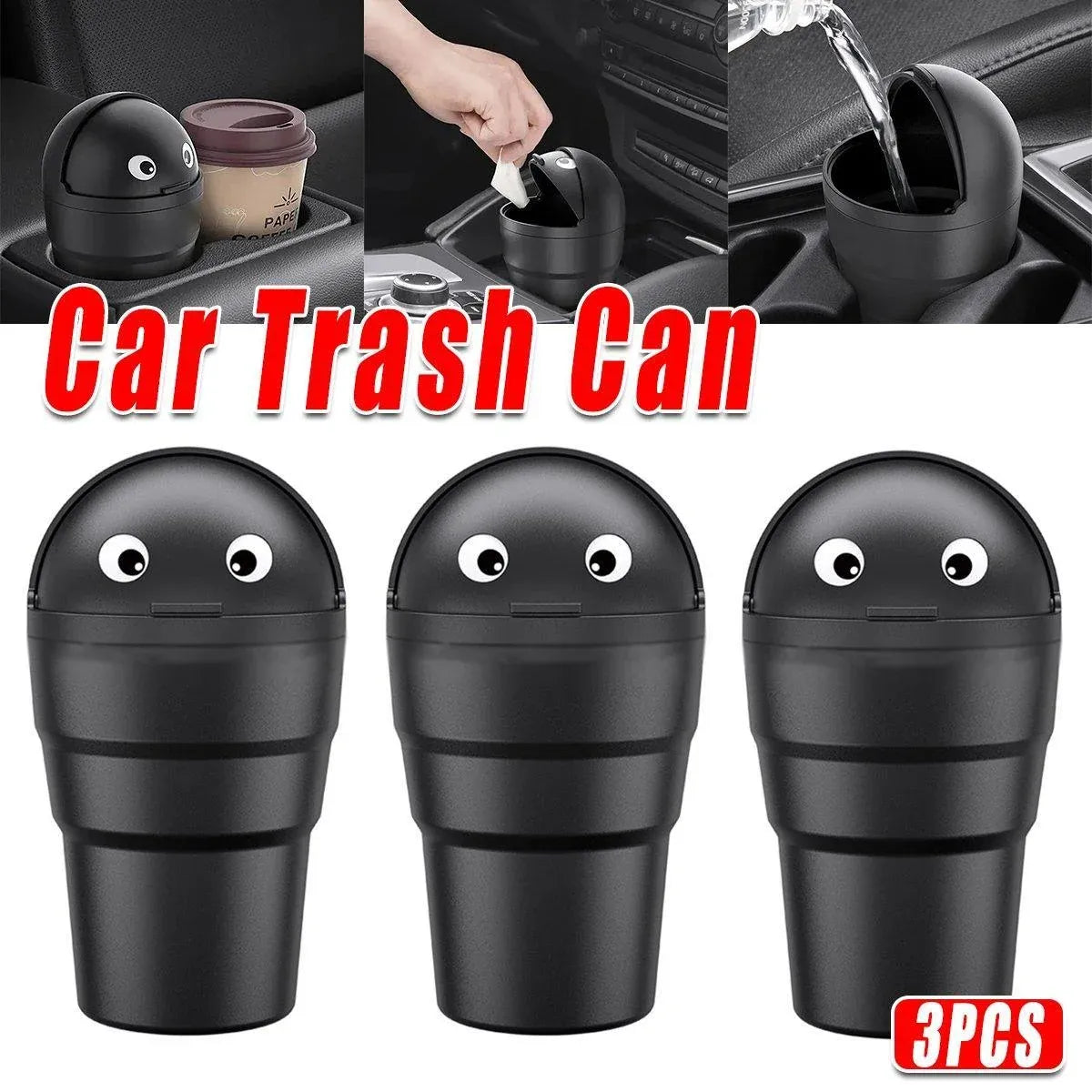 3pcs Car Trash Can Portable Cute Garbage Bin for Car Waste Storage Container