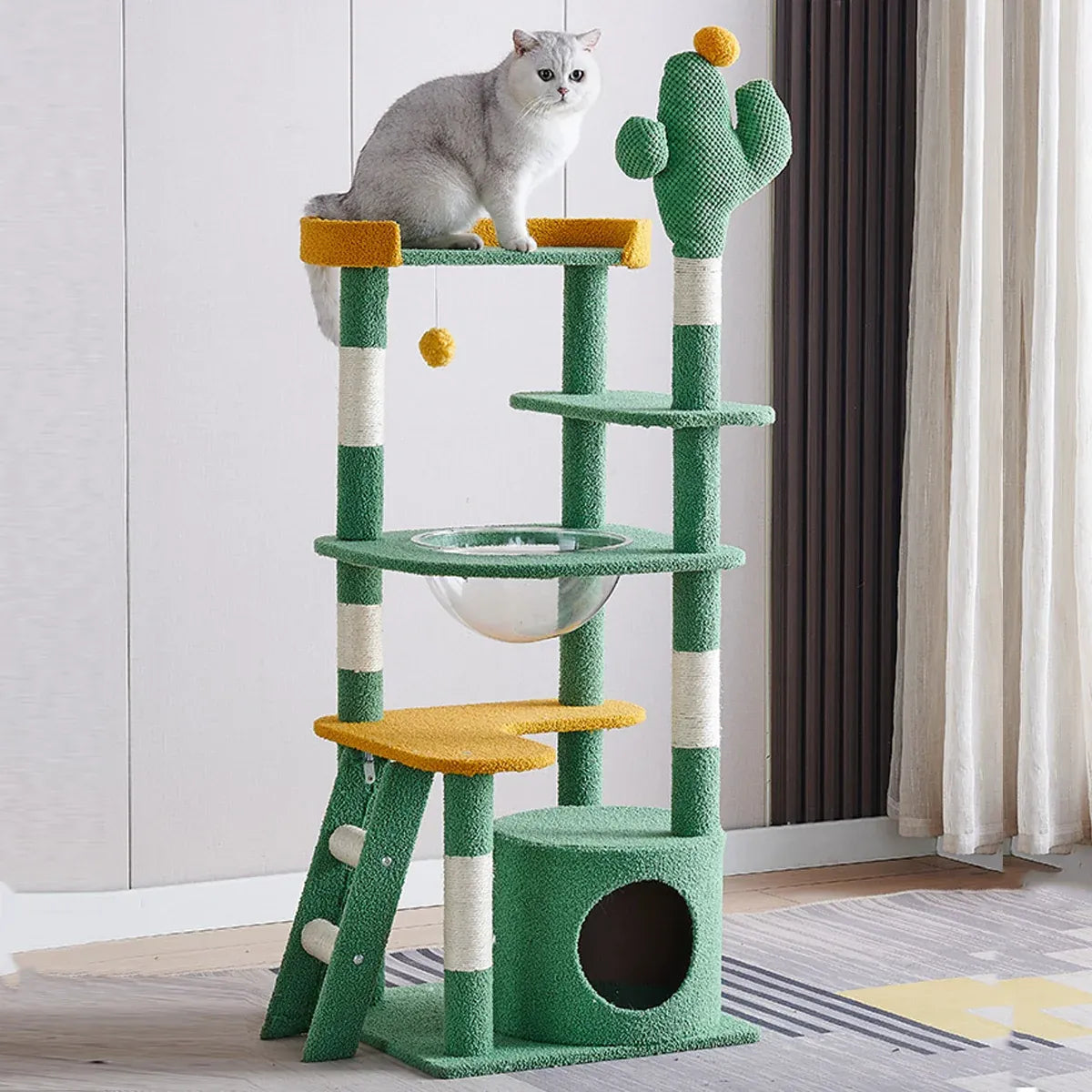 Cactus Shape Cat Tree Climbing Tower Scratching Board Nest for Kitten Play Rest