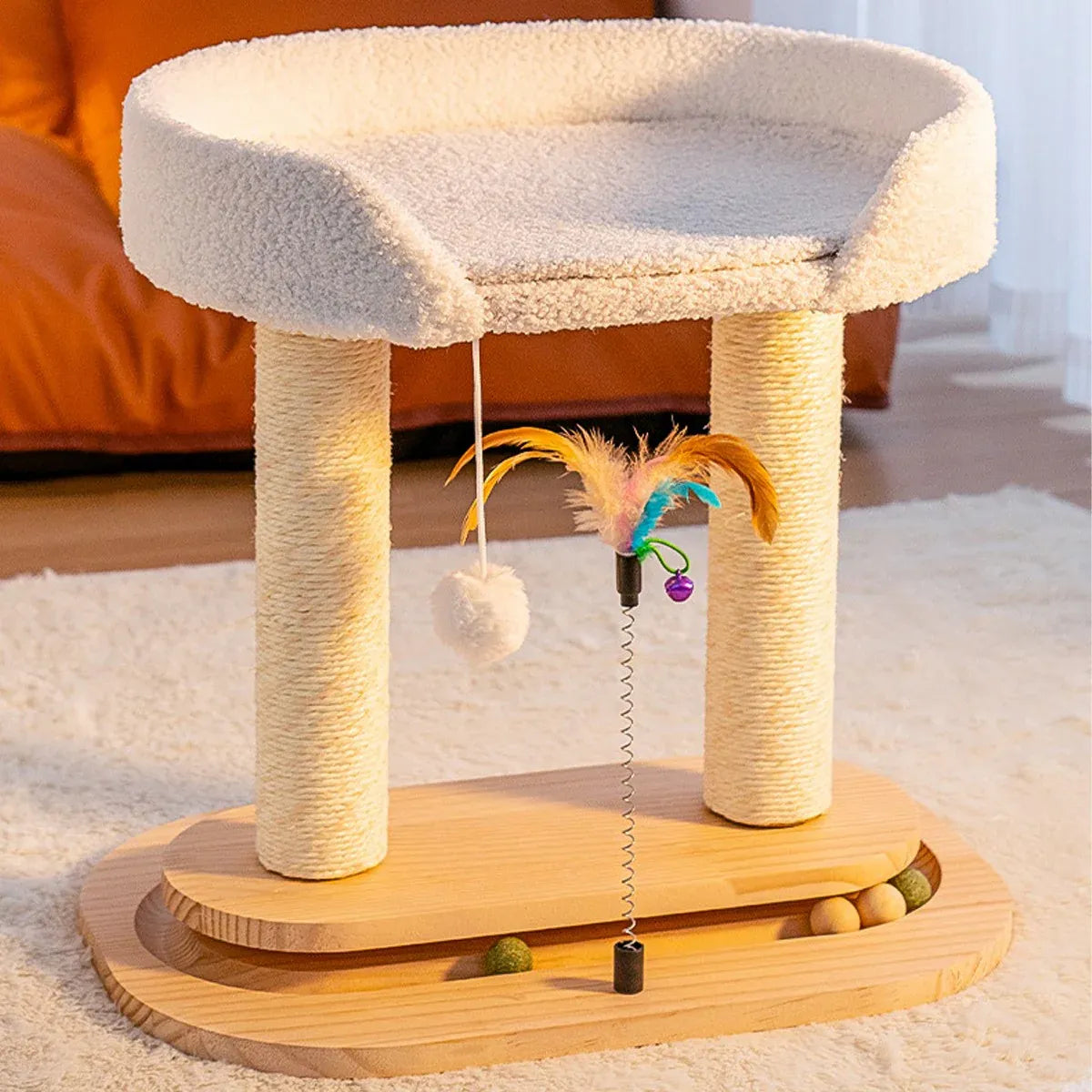 Rotating Cat Tree Cat Condo All in One Scratching Post Sturdy Non Shedding