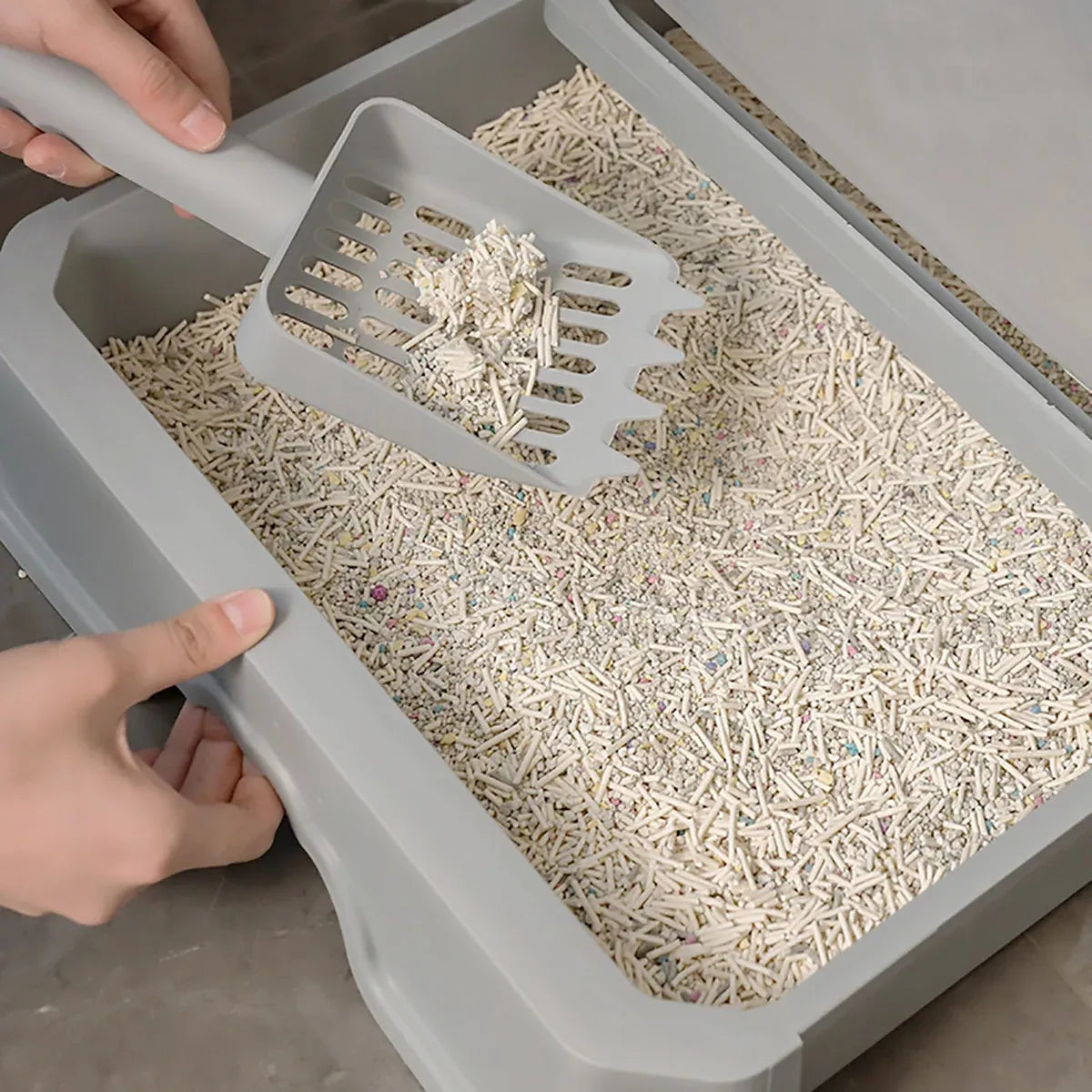 Large Fully Enclosed Cat Litter Box Cat Toilet Pet Litter Tray Odor Control - Grey