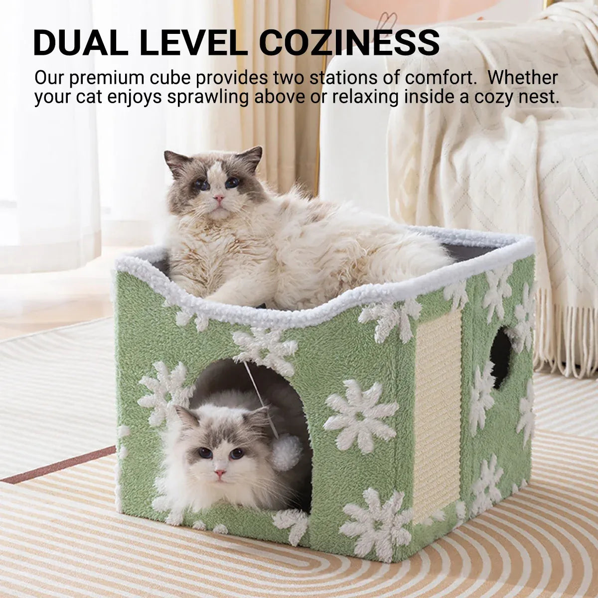 Cat Bed Foldable Double Layer Upper Lower Pet House Sleeping Nest Cushion - Blue