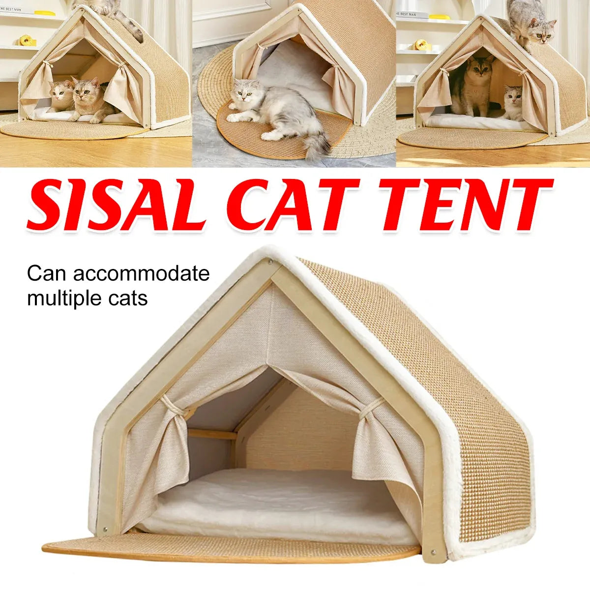 Cat Tent House Semi Enclosed Nest Cat Bed Scratch Board Indoor Kitten Shelter