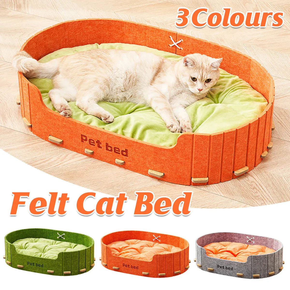 Pet Sleeping Bed Felt Cat Nest Warm Dog Bed Soft Indoor Cushion Removable Design - Orange