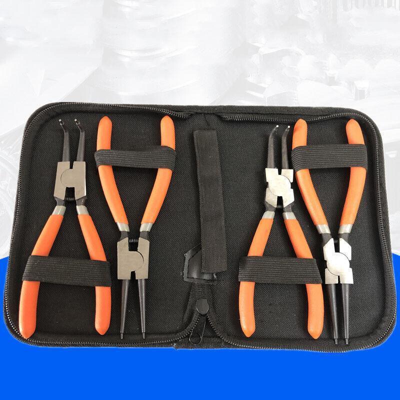 4 Pcs 7inch Circlip Plier Snap Ring Pliers Heavy Duty External Internal With Pouch