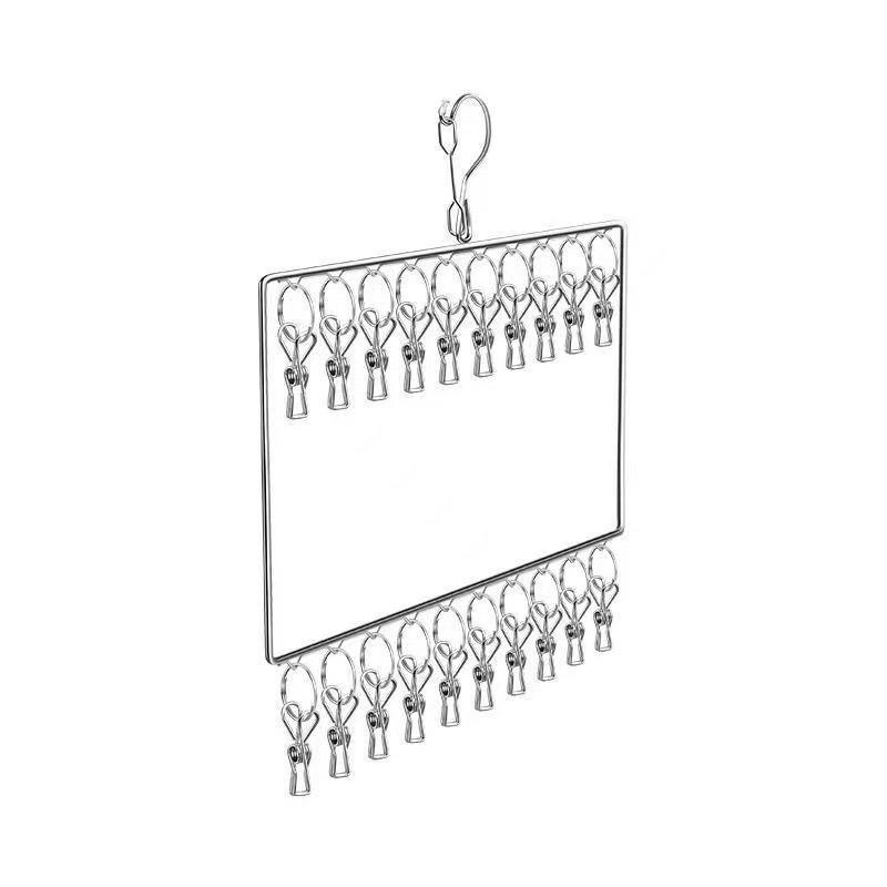 Stainless Steel Drying Rack Multi Function Windproof Underwear Clip Sock Hanger - 2-Tier