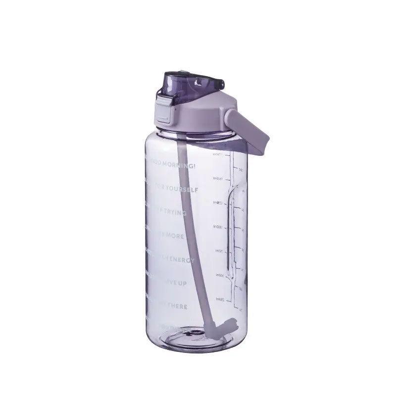 2L Water Bottle Straw Cup Motivational Drink Flask With Time Markings Sports Gym - Green