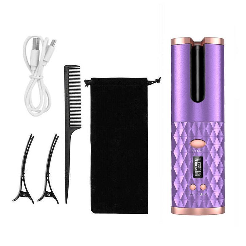 Lcd Cordless Auto Rotating Hair Curler Hair Waver Curling Iron Wireless Ceramic - Black