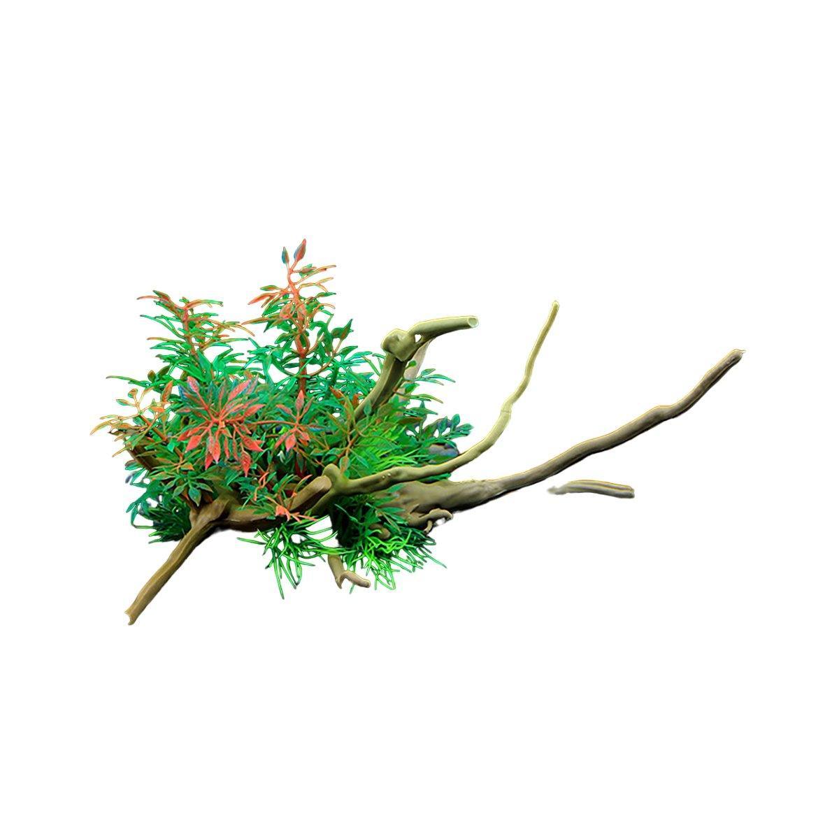 Aquarium Landscaping Decoration Artificial Wood and Plants Fish Tank Ornament - CM2503-Dark Red