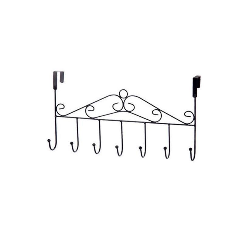 7-Hooks For Bedroom Over The Door Hanger Clothes Storage Towel Iron Hanging Rack - Black