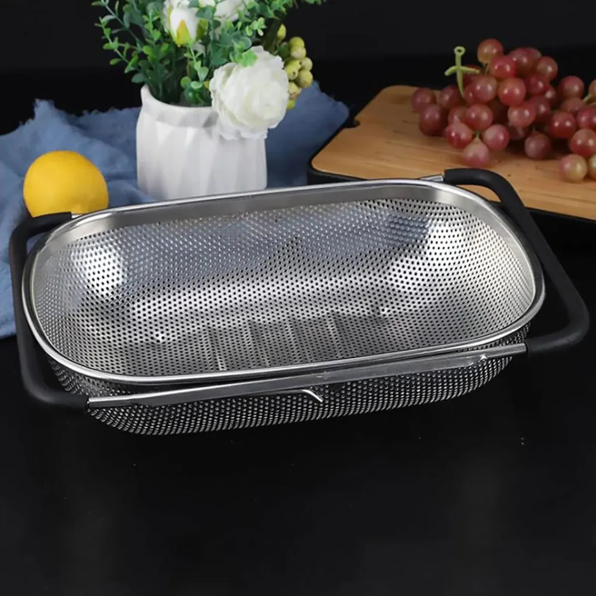 Stainless Steel Sink Basket Vegetable Washer Drain Rack Kitchen Storage Holder - 24x34x8cm