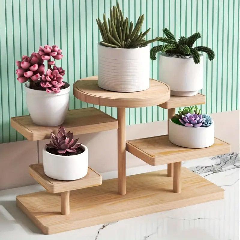 Multi-Tier Wooden Step Shelf Desktop Storage Organizer for Office and Home Use