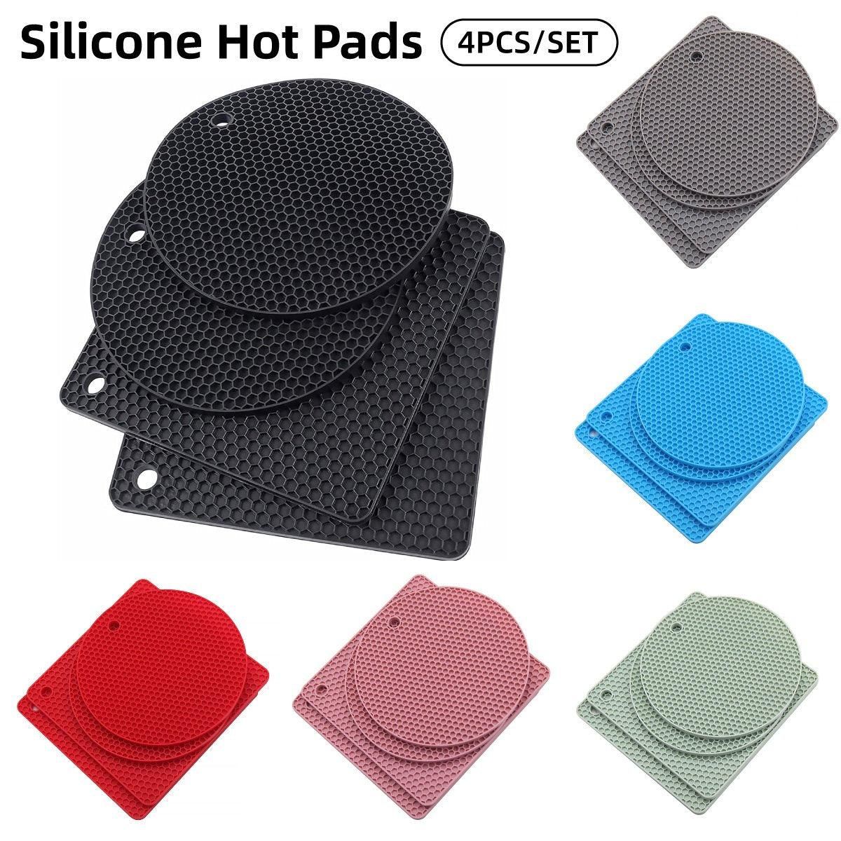 4pcs Silicone Honeycomb Heat Resistant Mats Table Cup Pot Coasters Home Kitchen - Black