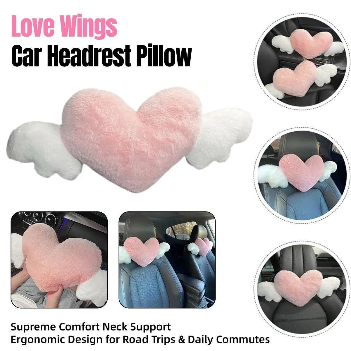 Car Headrest Neck Pillow Love Wings Support Cushion for Comfortable Driving