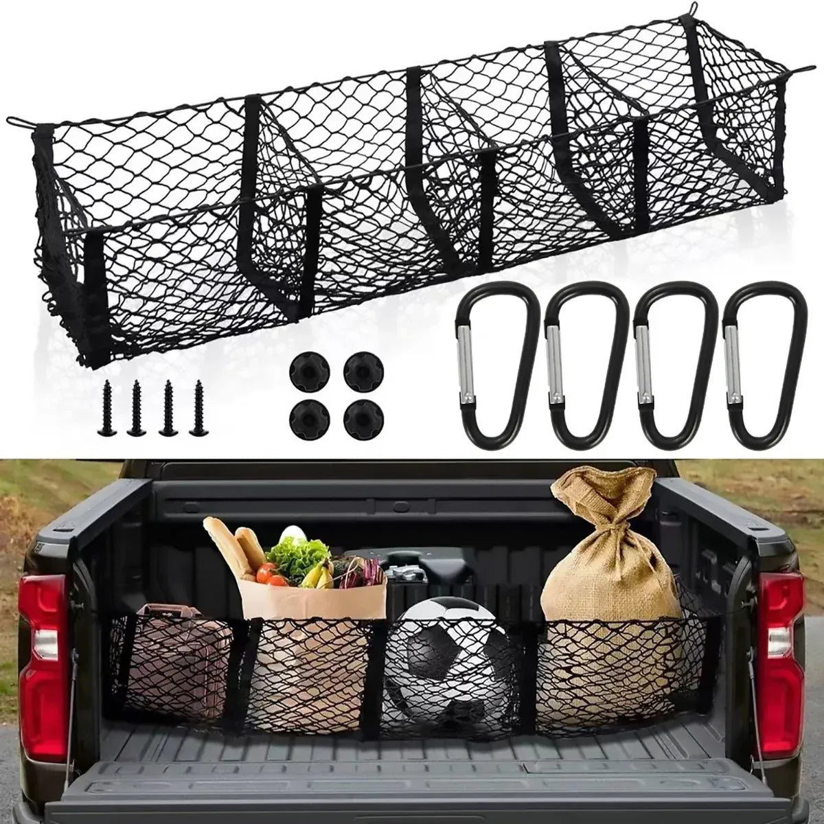 Trunk Cargo Net Bag Stereo Boot Storage Organiser SUV Pickup 4 Compartment 150cm