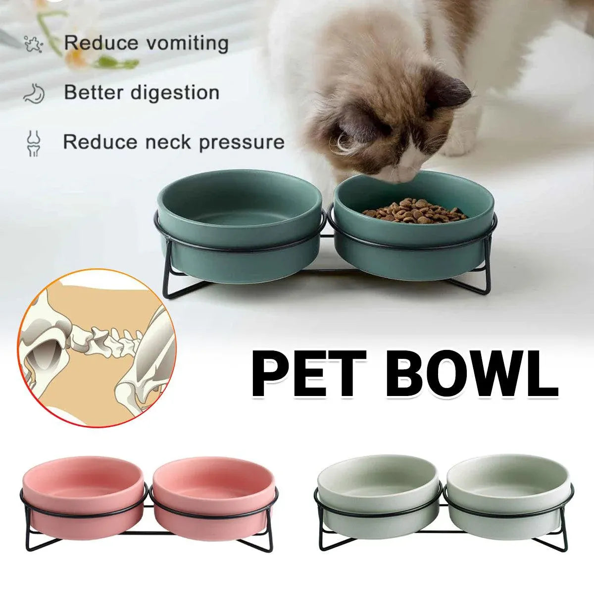 Ceramic Pet Bowl Cat Food Bowl Dog Bowl Drinking Bowl Pet Water Food Dish - Green