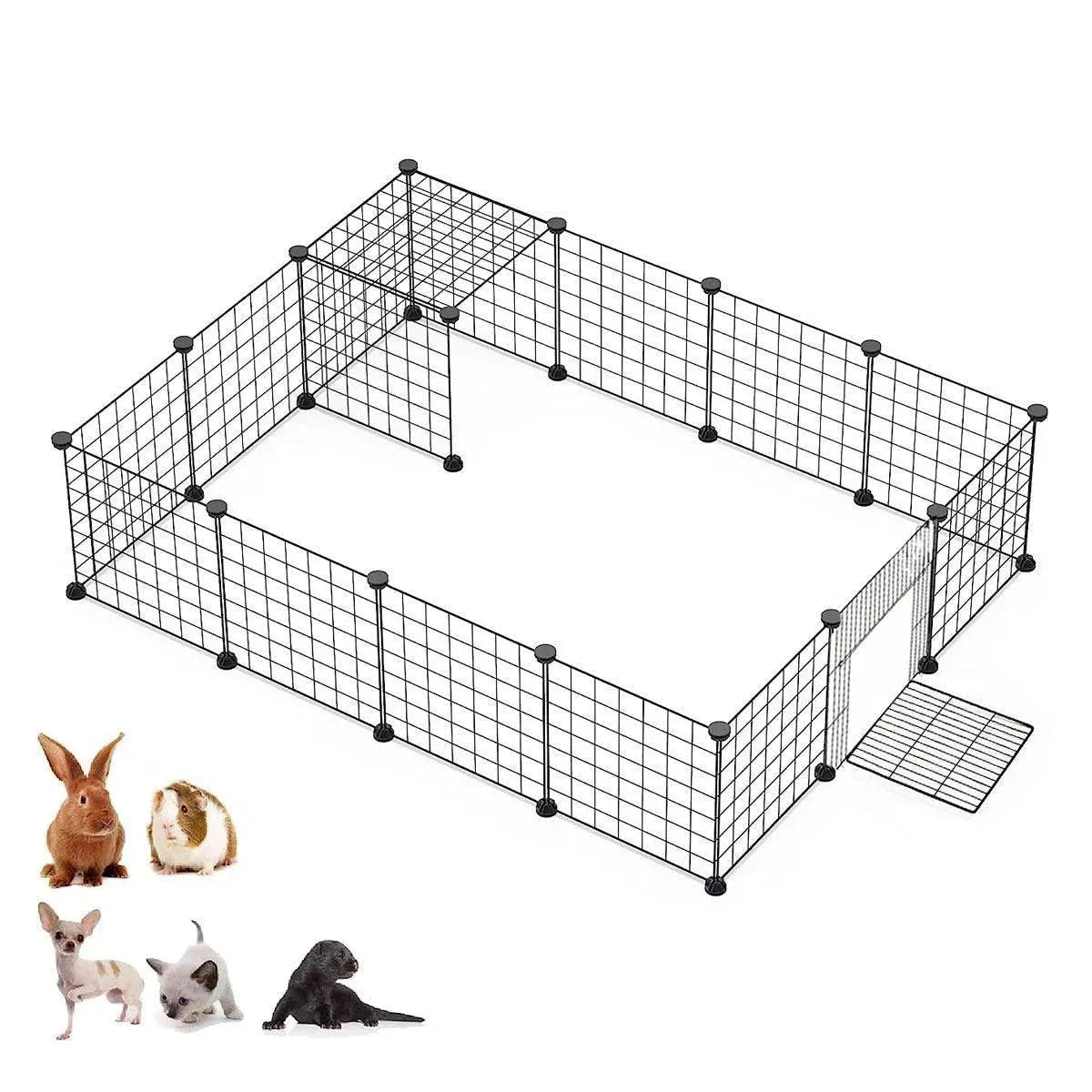 16pcs Large Cat Cage Indoor Cat Villa Double Layer Cat House Anti-jump Cat Fence - Black