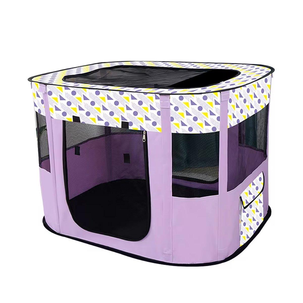 Foldable Cat Dog Kennel Pet Delivery Cage Portable Pet Fence Tent - Cyan-M