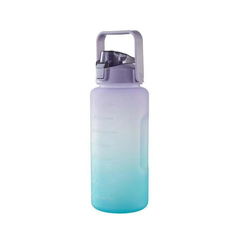 2L Large Water Bottle Straw Time Gradient Cup Fitness Jugs Sport Gym Training - Pink