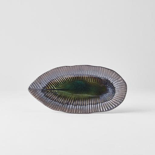 Plate Leaf Shape 21.5x10.5cm Midori Ridge Glaze