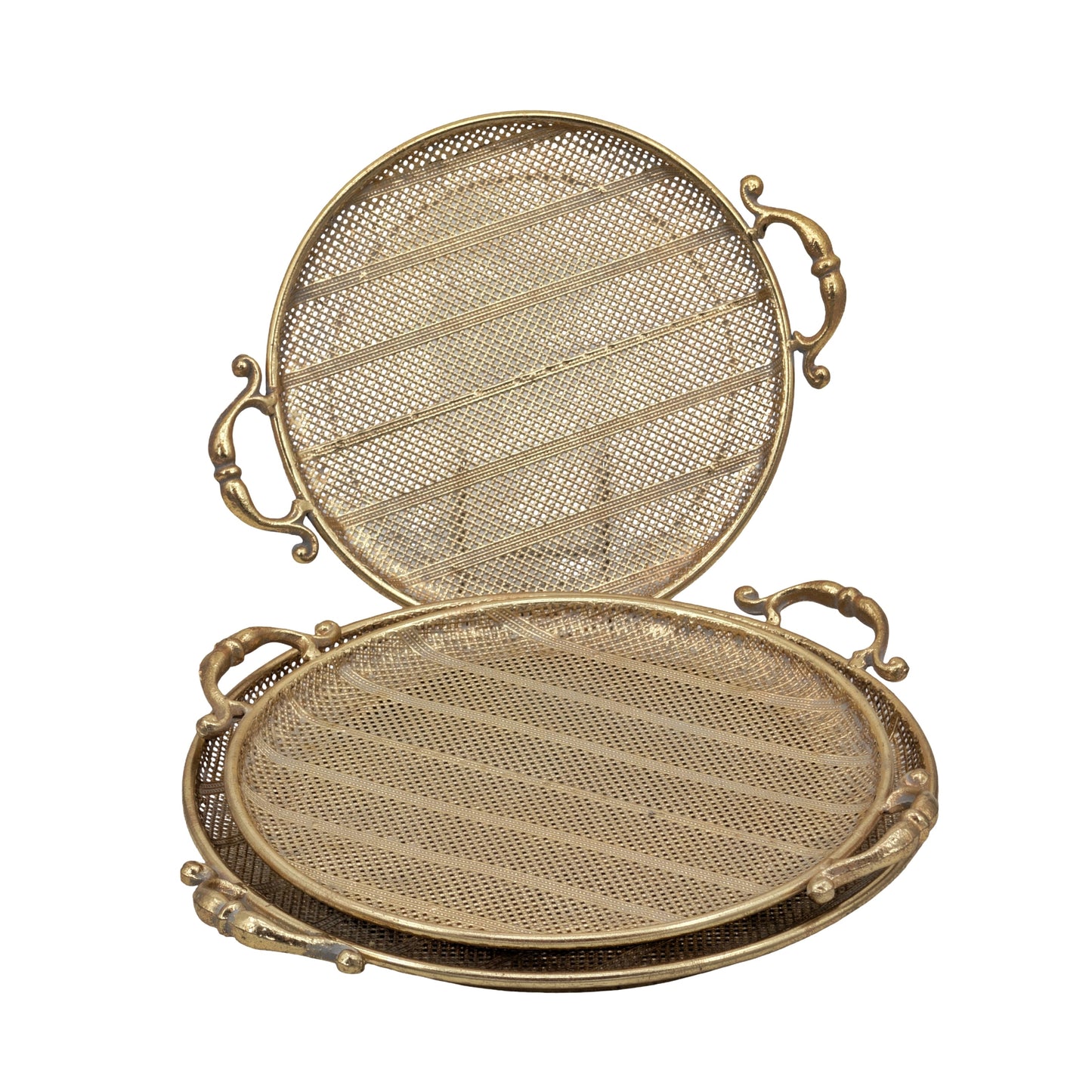 Set 3 Rustic Gold Metal Round Tray 6cm