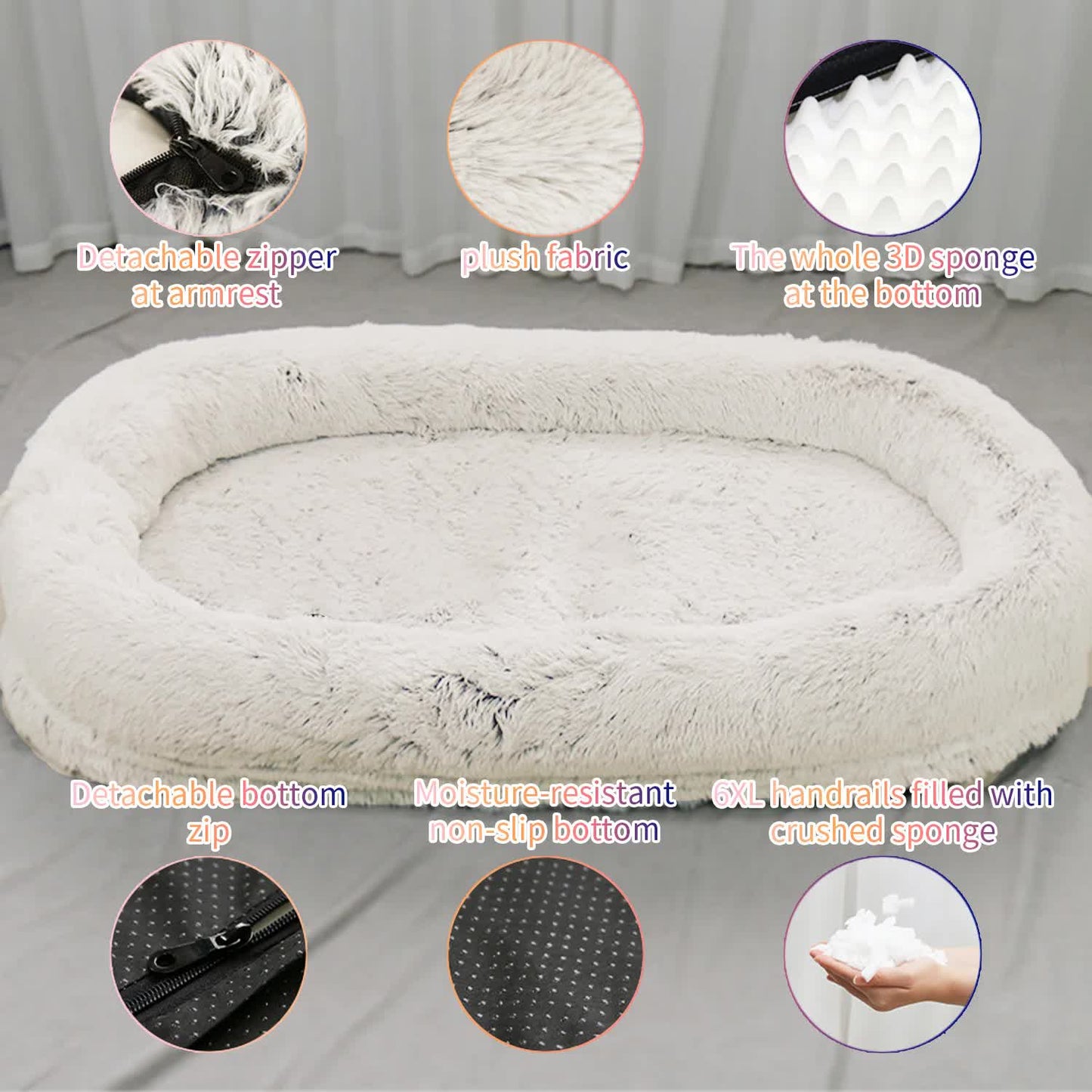 Fluffy Donut-Shaped Pet Bed- Soft, Cozy, and Anti-Anxiety for Dogs and Cats, Machine Washable Light Brown Size:L 90*65*20cm