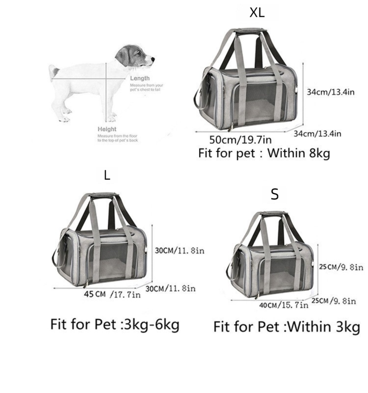L Grey Portable Foldable Pet Carrier Bag - Large Capacity Travel Carrier for 2 Small Pets, Comfortable and Stylish Cat Backpack, Foldable & Easy to Carry