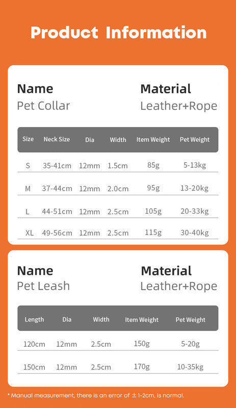 Rose Red Hand-Woven Rainbow Cotton Rope Dog Leash and Collar Set - Adjustable Veg-Tanned Leather Trim with Heavy Duty Metal Hardware - 150cm Training Lead and M Size Collar