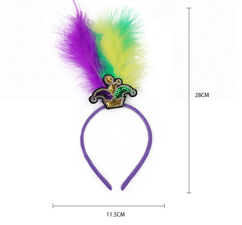 Masks Pattern Festive Mardi Gras Feather Headband Set - 10 Pack Sequin Jester Hat Party Accessory