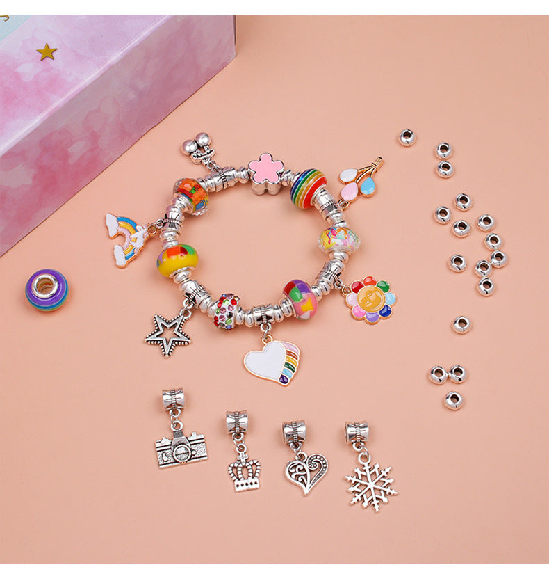 Unicorn DIY Beaded Bracelet Kit for Kids - Blue Crystal Beads and Charms Jewelry Set with Gift Box