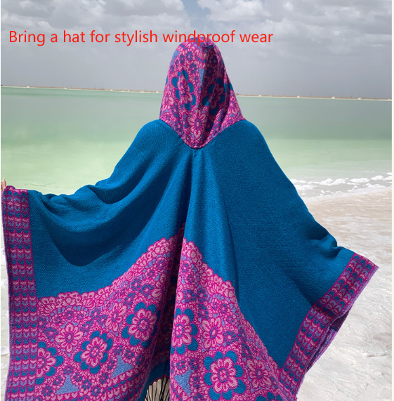 Cashew Red Soft Faux Cashmere Poncho Cape - Oversized Winter Shawl Wrap (130x150cm)