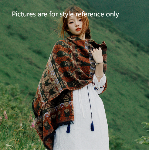Blue Extra Large Ethnic Print Faux Lambswool Shawl - Cozy Winter Wrap Scarf (70x210cm)
