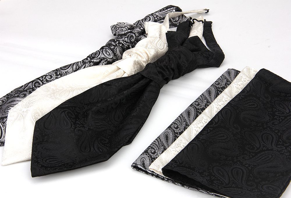 Men's Formal Paisley Ascot Cravat & Pocket Square Set - Adjustable Necktie for Weddings(Taupe pattern)