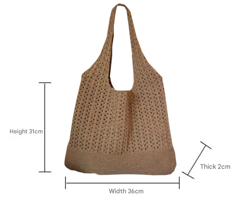 Coffee Handwoven Knitted Tote Bag - Vintage Style Shoulder Bag