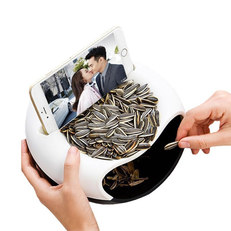 Blue Creative Lazy Snack Bowl with Phone Holder - Dual-Layer Dish for Nuts & Seeds