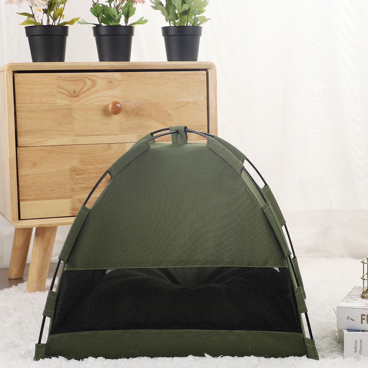 Grey Premium Portable Pet Tent Bed with Cooling Mat - Breathable Foldable Outdoor Indoor Cat Dog House Shelter for Summer(Size: M)