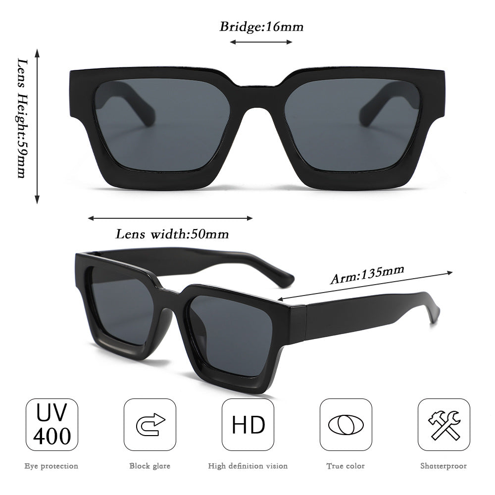 Transparent frame with grayish blue patches Classic Square Frame Sunglasses - Unisex UV400 Protection, Lightweight & Face-Slimming Design - High Definition Vision Eyewear
