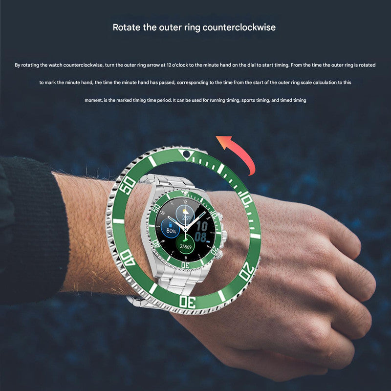 Classic Stainless Steel Smartwatch with Rotating Timer Bezel, Bluetooth Calling & Luminous Display(blue and red)