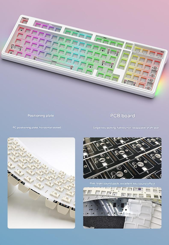Tri-Mode RGB Mechanical Gaming Keyboard - 102-Key, Hot-Swappable, 4000mAh Battery, 5-Layer Sound Dampening(Sky blue on white)