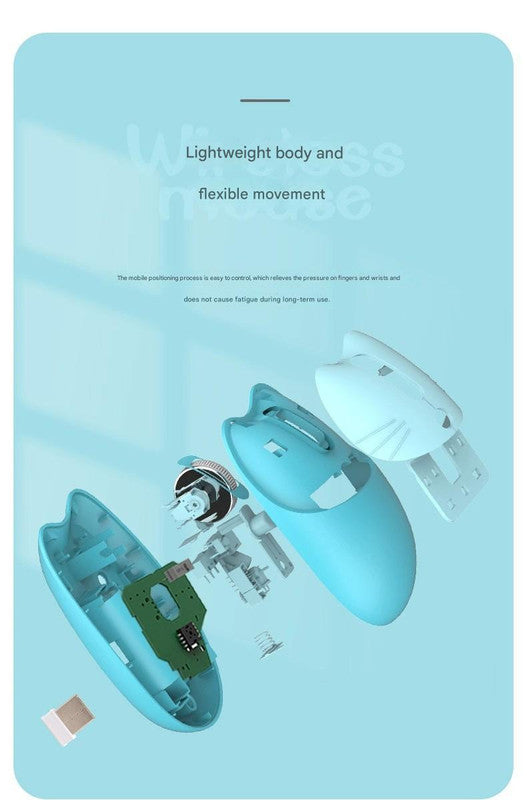 Cute Cat Shaped Wireless Office Mouse - Dual Mode 2.4G/Bluetooth, 3-Level DPI, Silent Click(pink)