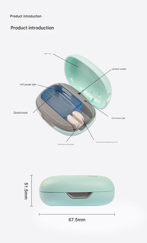 Portable UVC Toothbrush Sterilizer Case - 5-Minute Automatic Sanitizer, USB-C Rechargeable(white)