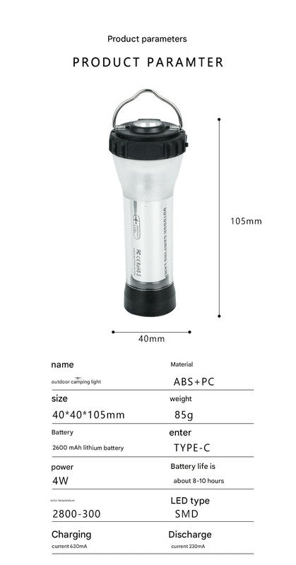 Portable Outdoor Camping Lantern with Tripod Stand, Soft Light Diffuser & USB-C Charging(blue)