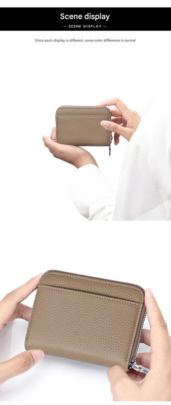 Genuine Leather RFID Blocking Accordion Card Holder & Coin Purse - Large Capacity Zip Wallet(brown)