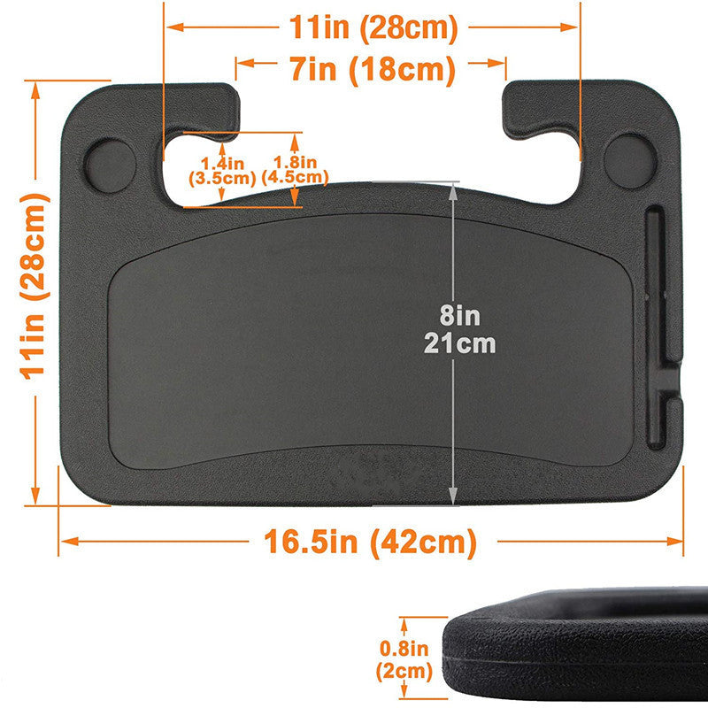 Grey Portable Car Steering Wheel Tray - 2-in-1 Dual Sided Laptop Desk & Food Table with Cup Holder - Universal Auto Interior Accessory for Travel & Mobile Work