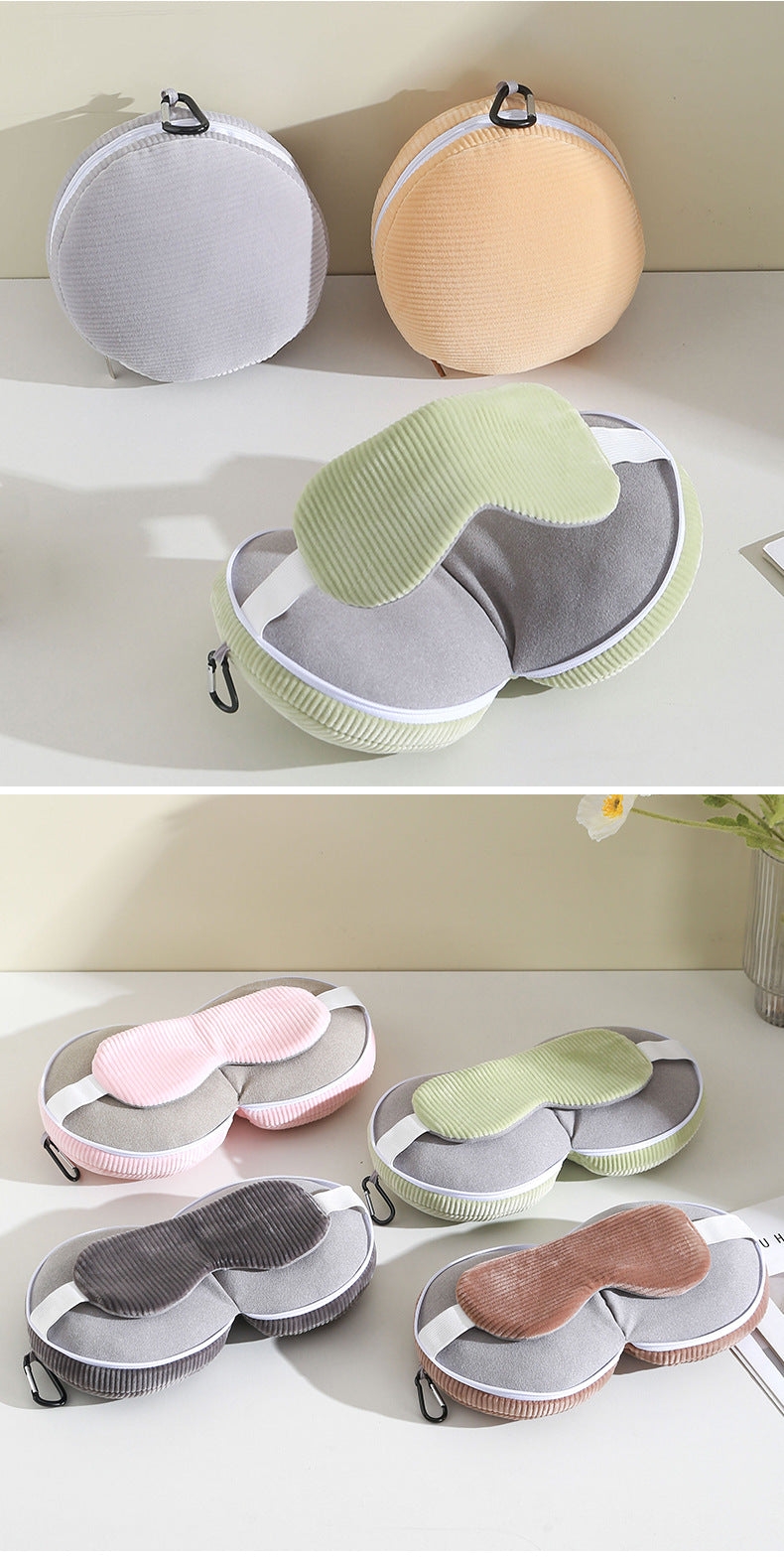 Green and Grey 3-in-1 Foldable Sleep Eye Mask with Neck Pillow - Compact Travel Pillow for Airplane, Office Naps and Restful Sleep