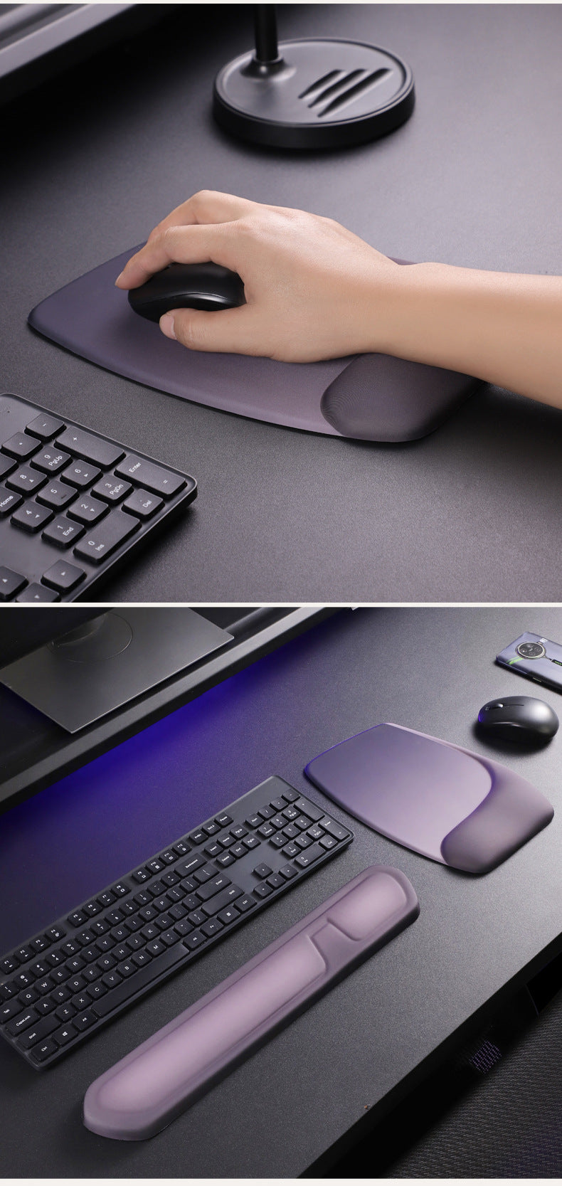 Purple Comfortable Memory Foam Wrist Rest Set – Ergonomic Mouse Pad & Keyboard Hand Support for Office and Home Use