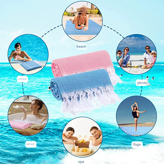 Yellow Chic Striped 100% Cotton Beach Towel with Tassels - Extra Large & Absorbent (180x90cm)