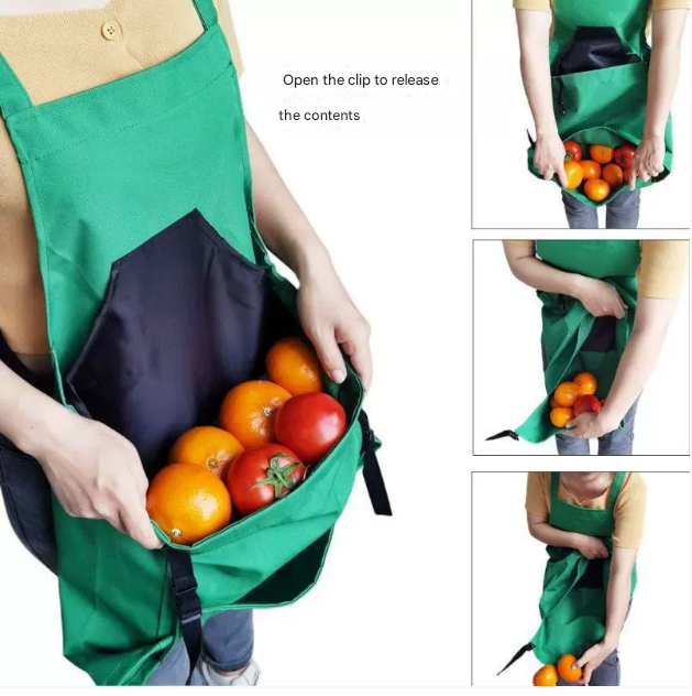 Grey Heavy-Duty Garden Harvesting Apron - Waterproof Fruit Picking Bag with Large Pouch