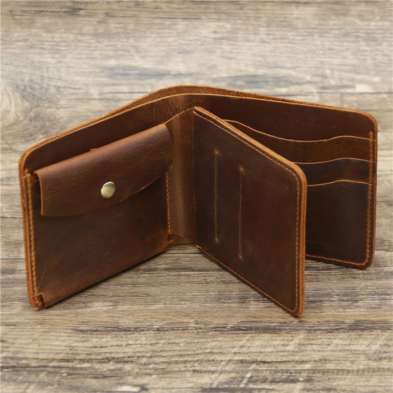 Red Brown Men's Crazy Horse Leather Wallet - Genuine Leather Bifold Card Holder, Retro Rugged Top-Grain Cowhide (11.5x2x9.5 cm, 120g)