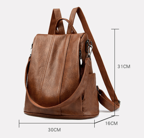 Brown Women's Anti-Theft Backpack Purse Soft Faux Leather Convertible Rucksack Shoulder Bag Large Capacity 31cm for Travel Work Daily Use